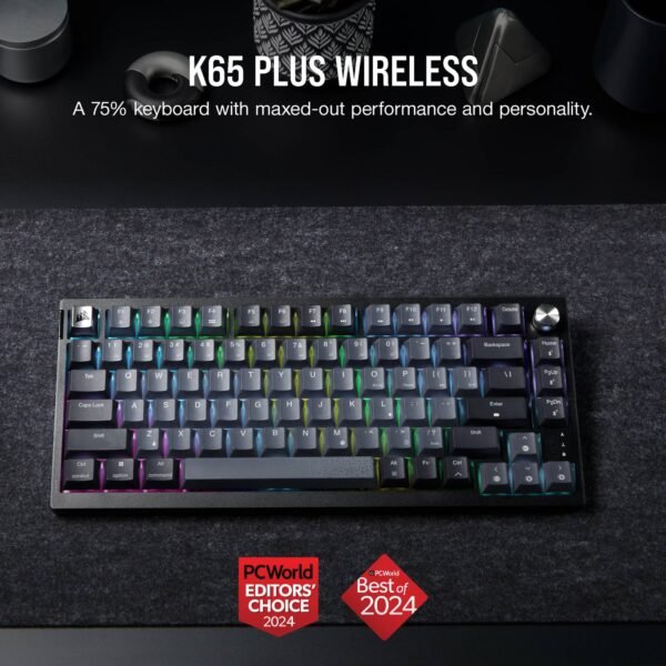 Corsair K65 PLUS RGB 75% Wireless Mechanical Gaming Keyboard – Black/Gray